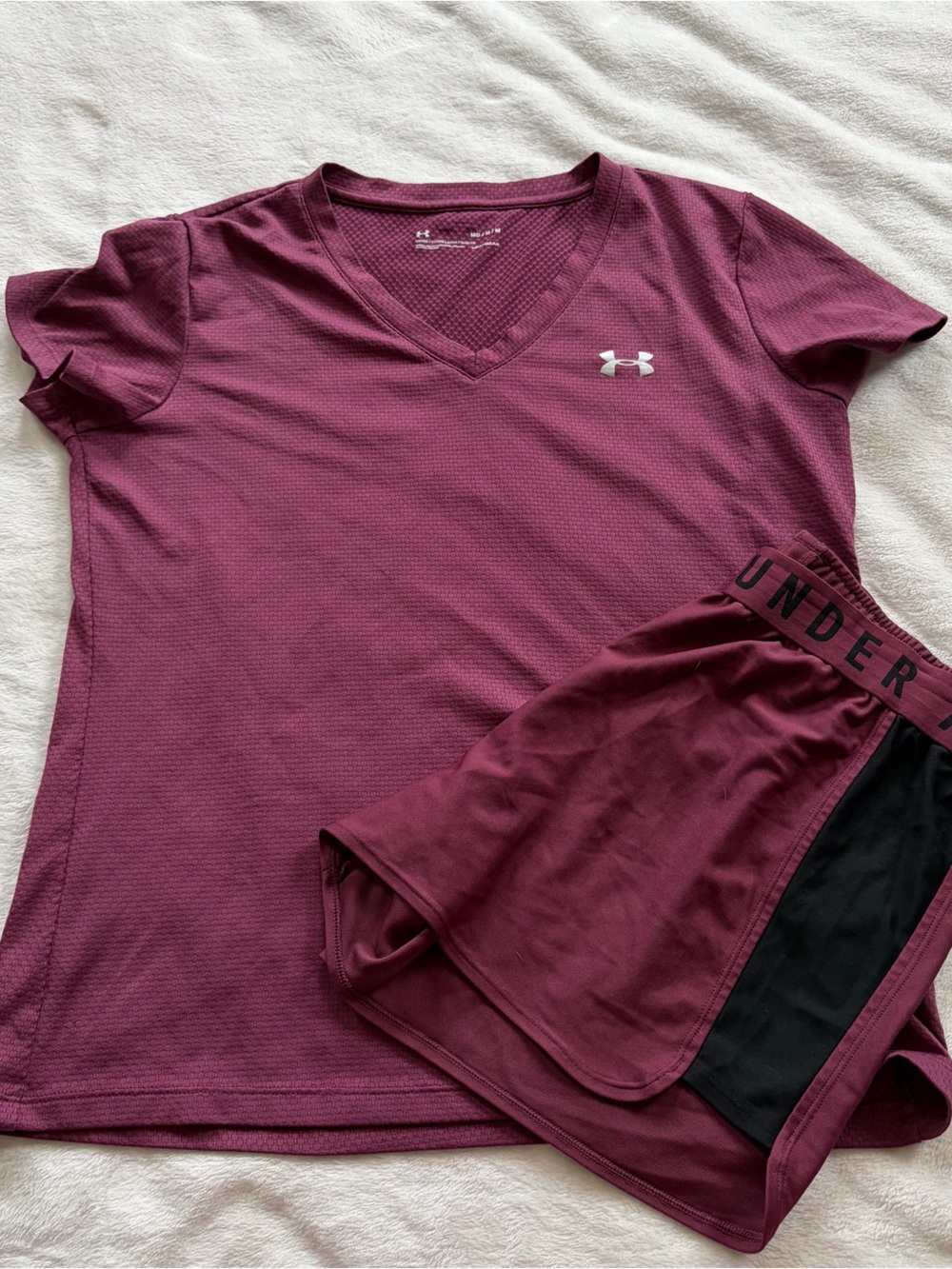 Under Armour Women's Maroon Athletic Short Sleeve Tee and Shorts Set